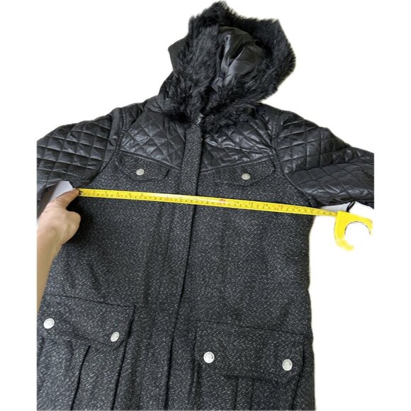 Volcom Women’s Jacket XS Black Quilted Faux Fur Hood Wool Blend Coat - Picture 7 of 10